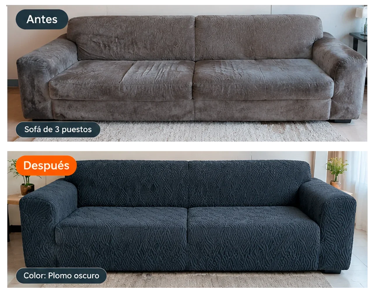 Antes y después Sofá de 3 puestos